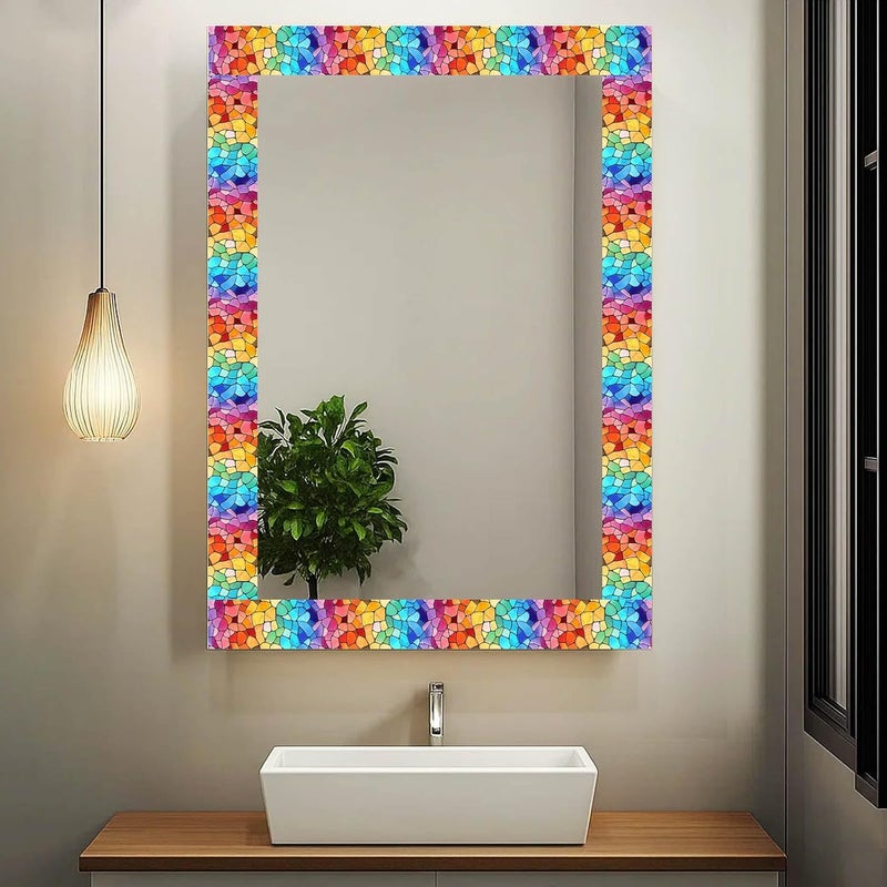 IVN Wallpaper Border Peel and Stick Decorative Wall Trim Self Adhesive Vibrant Mosaic Design Wallpaper for Bathroom Laundry Room Pool Area Mirror Frame Shelf Wall Edge 4x196 Inch - Image 4